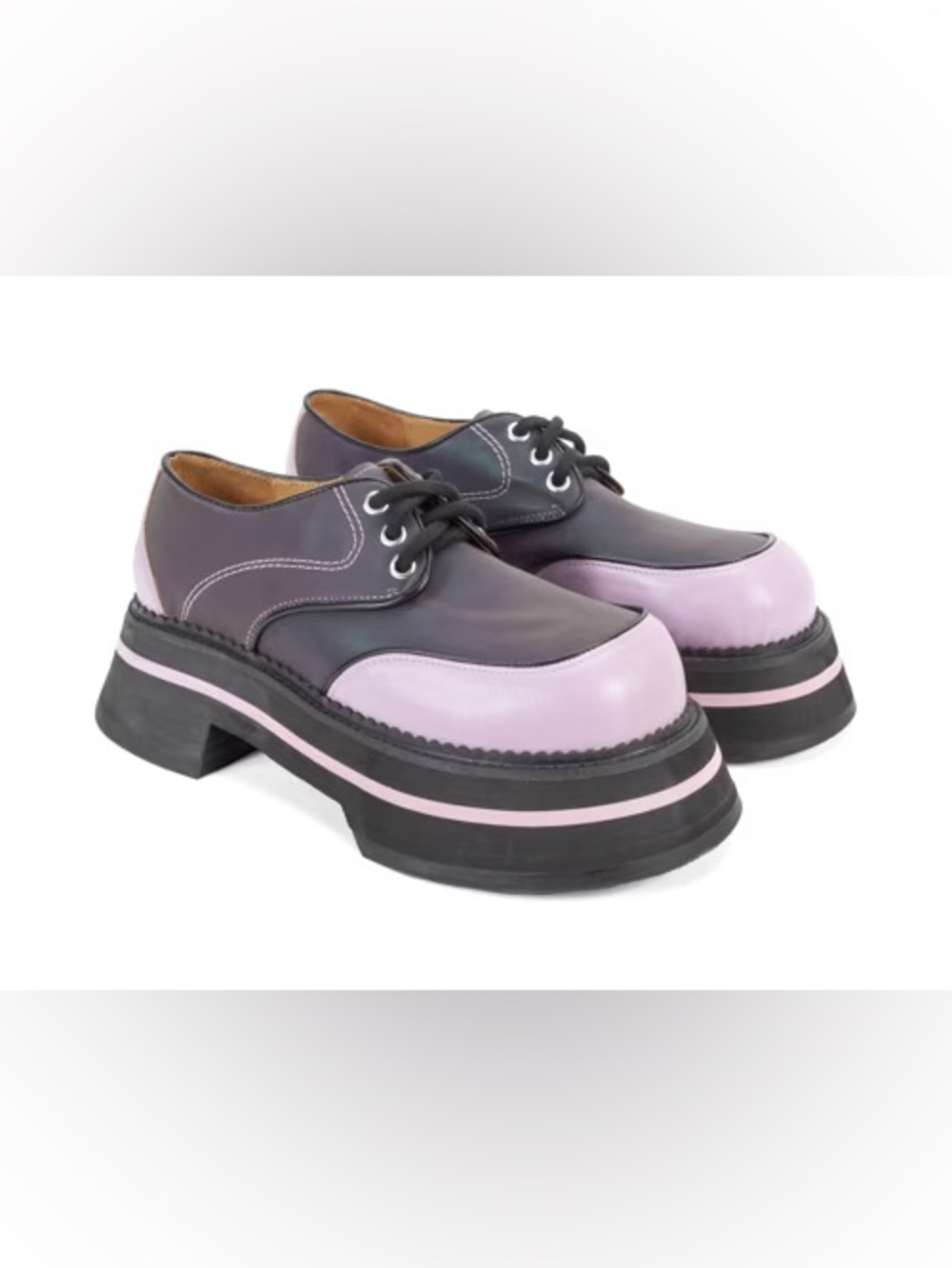 John Fluevog FV1 - HOLOGRAPHIC Lavender and Black Chunky Platform Oxfords